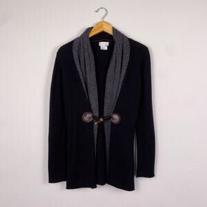 Bibelot Wool Leather Buckle Cardigan Sweater Charcoal Gray Medium
